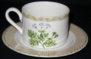 Fitz & Floyd Omnibus VEGETABLE BASKET Cup & Saucer Set "Peas"